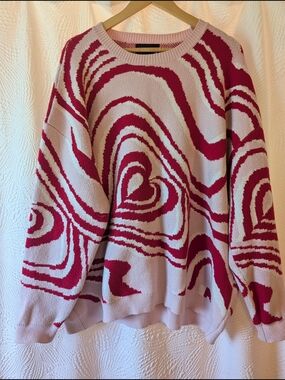 CIDER Pink & Red Swirl Pattern Women's Sweater XXL